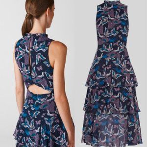 Whistles butterfly-print tiered midi dress
